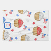 愛国的赤白青国旗のカップケーキモノグラム キッチンタオル (横)