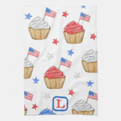 愛国的赤白青国旗のカップケーキモノグラム キッチンタオル (縦)