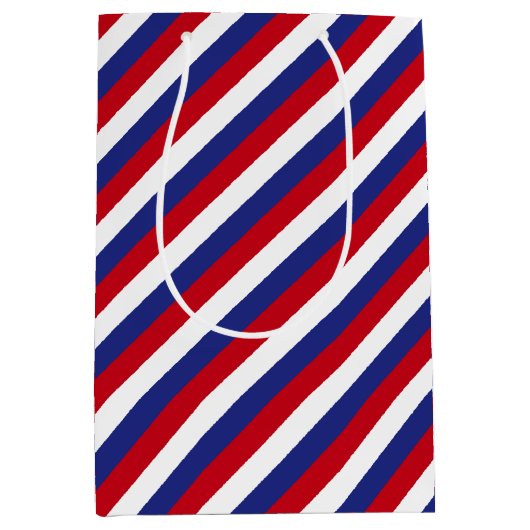 愛国的赤白青対角ストライプ ミディアムペーパーバッグ (正面)