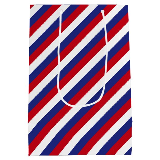 愛国的赤白青対角ストライプ ミディアムペーパーバッグ (裏面)