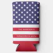 愛国的赤白青米国旗パーソナライズされた スリム缶クーラー (正面)