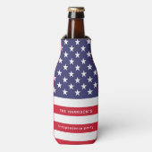 愛国的赤白青米国旗パーソナライズされた ボトルクーラー (ボトル正面)