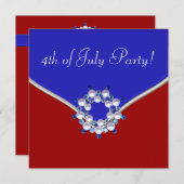 愛国的赤白青7月4日パーティー 招待状 (正面/裏面)