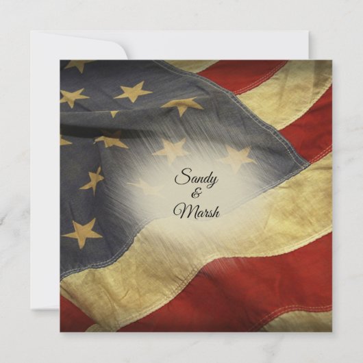 愛国的軍隊アメリカヴィンテージ結婚国旗 招待状 (裏面)
