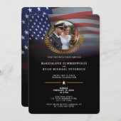 愛国的軍隊アメリカ国旗と写真結婚の 招待状 (正面/裏面)