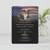 愛国的軍隊アメリカ国旗と写真結婚の 招待状 (スタンド正面)