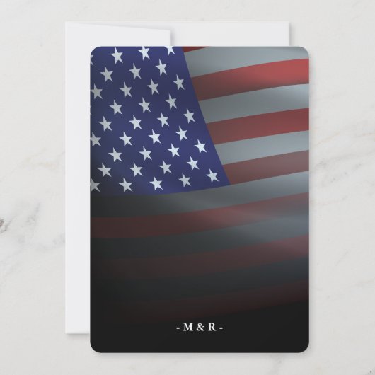 愛国的軍隊アメリカ国旗と写真結婚の 招待状 (裏面)