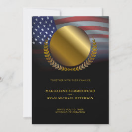 愛国的軍隊アメリカ国旗と写真結婚の 招待状