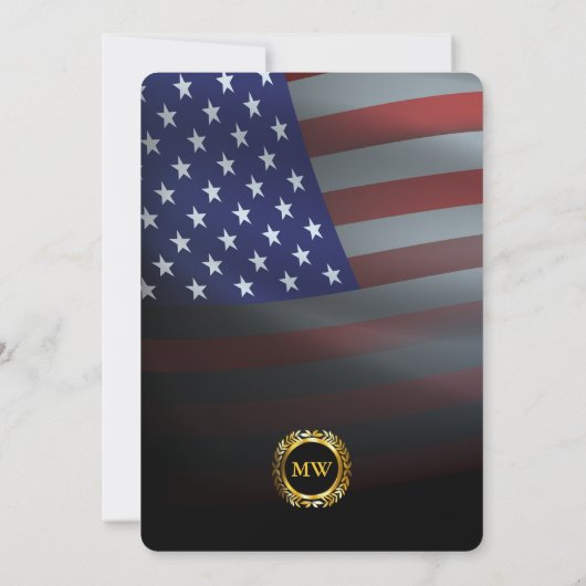 愛国的軍隊アメリカ国旗と金ゴールド枠 招待状 (裏面)
