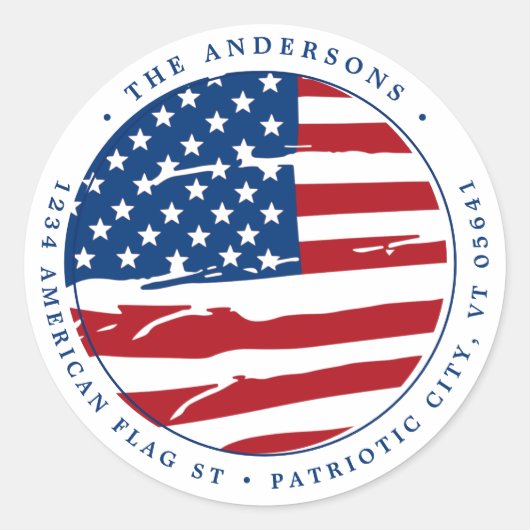 愛国的軍隊アメリカ国旗差出人住所 ラウンドシール (正面)