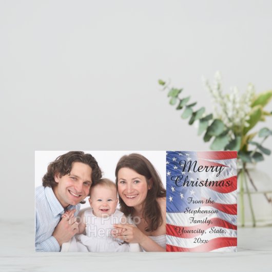 愛国的軍隊クリスマスアメリカ国旗 シーズンカード (スタンド正面)