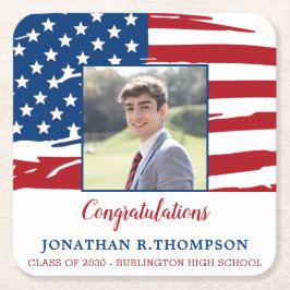 愛国的軍隊米国国旗の卒業 スクエアペーパーコースター