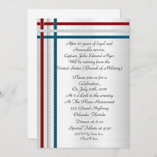 愛国的軍隊退職パーティの招待状 招待状 (正面/裏面)