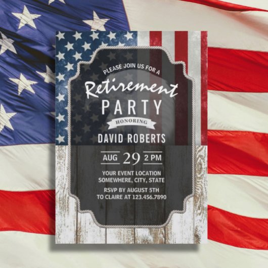 愛国的軍隊退職米国国旗の素朴木材 招待状