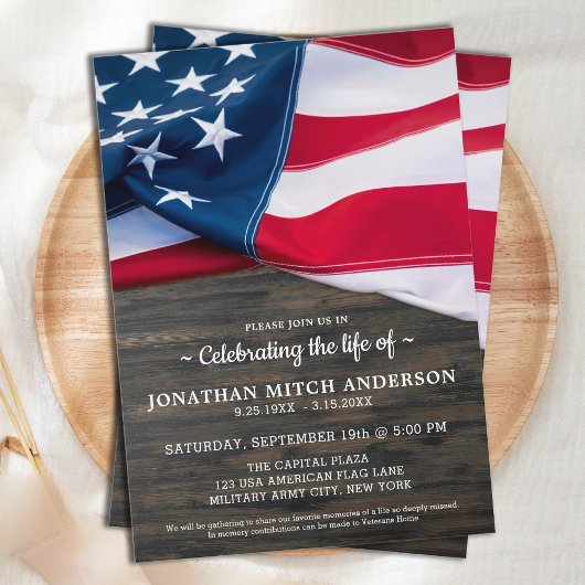 愛国的退役軍人お祝いの生涯の記念碑 招待状