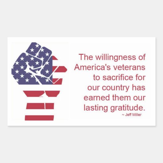 愛国的退役軍人兵士アメリカ国旗の拳 長方形シール (正面)