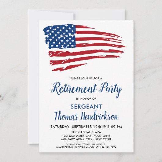 愛国的退職パーティーアメリカ国旗 招待状 (正面)