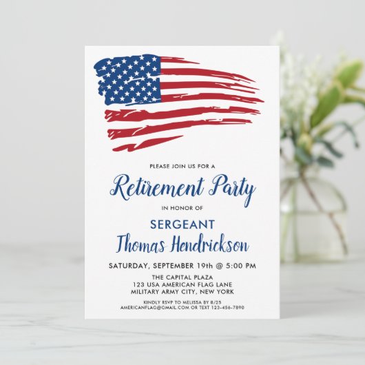 愛国的退職パーティーアメリカ国旗 招待状 (スタンド正面)