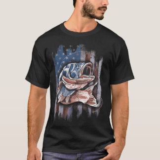 愛国的魚釣り7月4日男性アメリカ国旗Ba Tシャツ