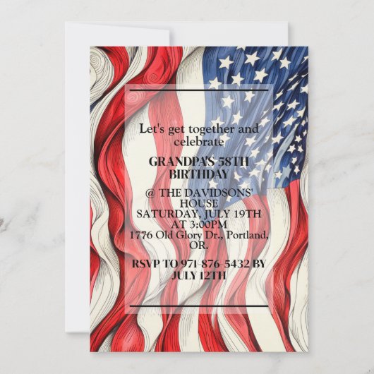 愛国的鮮やかなアメリカ国旗の誕生日パーティー 招待状 (正面)
