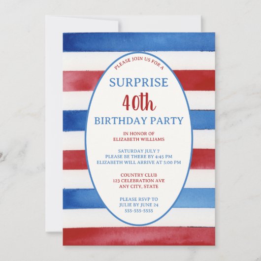 愛国的40th赤白青サプライズ誕生日 招待状 (正面)