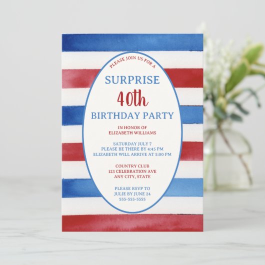 愛国的40th赤白青サプライズ誕生日 招待状 (スタンド正面)