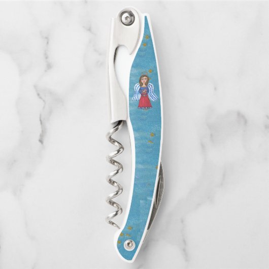 愛国的7月4日エンジェルアメリカ国旗の金ゴールド星 ソムリエナイフ (正面)