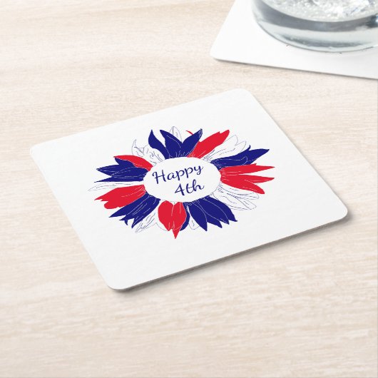 愛国的7月4日バーベキューフローラ赤白青 スクエアペーパーコースター (アングル)