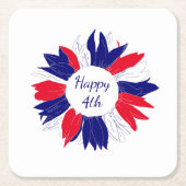 愛国的7月4日バーベキューフローラ赤白青 スクエアペーパーコースター (正面)