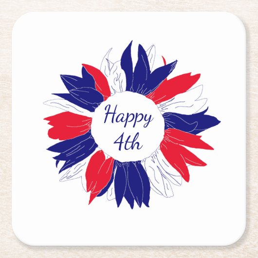 愛国的7月4日バーベキューフローラ赤白青 スクエアペーパーコースター (正面)