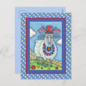 愛国的7月4日羊おもしろいフォーク芸術 シーズンポストカード (正面/裏面)