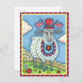 愛国的7月4日羊おもしろいフォーク芸術 シーズンポストカード (正面/裏面)