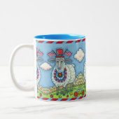 愛国的7月4日羊おもしろいフォーク芸術 ツートーンマグカップ (左)