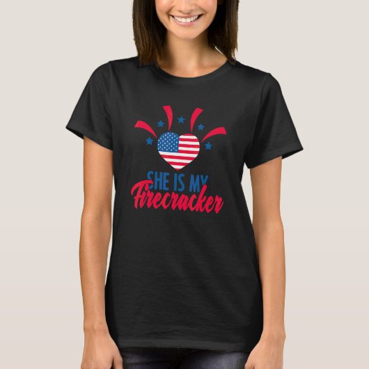 愛国的 彼女は私の花火 7月4日 アメリカン Tシャツ (正面)