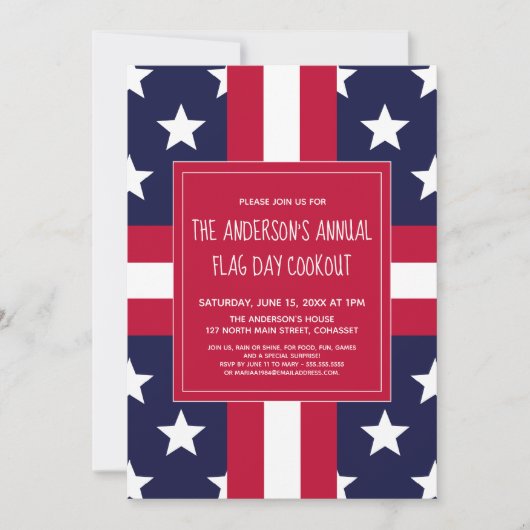 愛国的、旗の日、夏のパーティー、料理招待状 招待状 (正面)