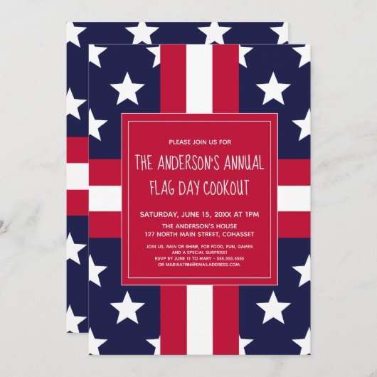 愛国的、旗の日、夏のパーティー、料理招待状 招待状 (正面/裏面)