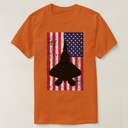 愛国的F22ラプター戦闘機ジェットアメリカ国旗 Tシャツ (デザイン正面)