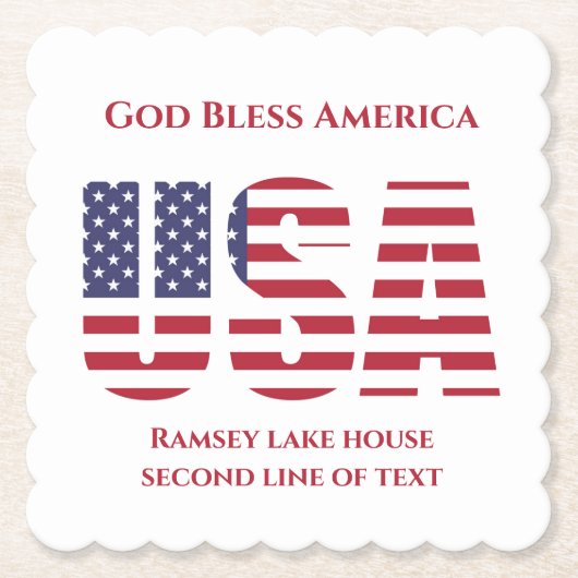 愛国的USAスクエアスキャロップド紙コースター ペーパーコースター (正面)