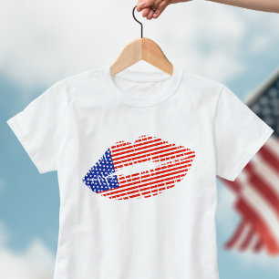 愛国的USAリップスティックキスリッププリントTシャツ Tシャツ