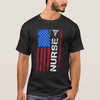 愛国看護師 アメリカ国旗 7月4日 独立記念日 Tシャツ