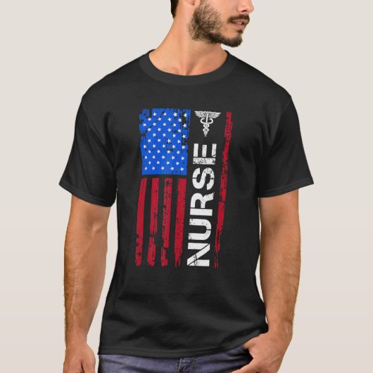 愛国看護師 アメリカ国旗 7月4日 独立記念日 Tシャツ (正面)