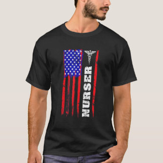 愛国看護師 アメリカ独立記念日 星条旗 Tシャツ