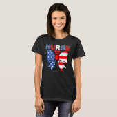 愛国看護師 7月4日 アメリカ 赤 白 青 米国 Tシャツ (正面フル)