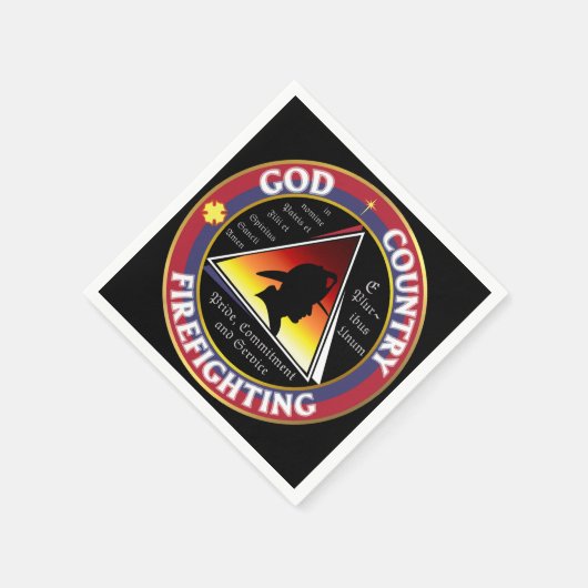 愛国神の国の消防の循環ロゴ スタンダードカクテルナプキン (角)