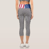 愛国米国国旗モダンの白黒市松模様に カプリレギンス (裏面)