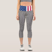 愛国米国国旗モダンの白黒市松模様に カプリレギンス (正面)