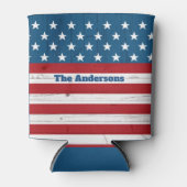 愛国米国7月4日ウッドア素朴メリカ国旗 缶クーラー (正面)