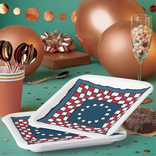 愛国素朴的アメリカーナキルトパターンUSAアート ペーパープレート