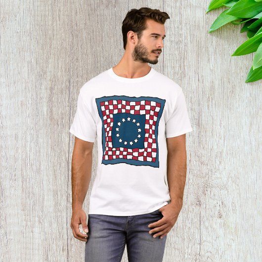 愛国素朴的アメリカーナキルトパターンUSAアート Tシャツ