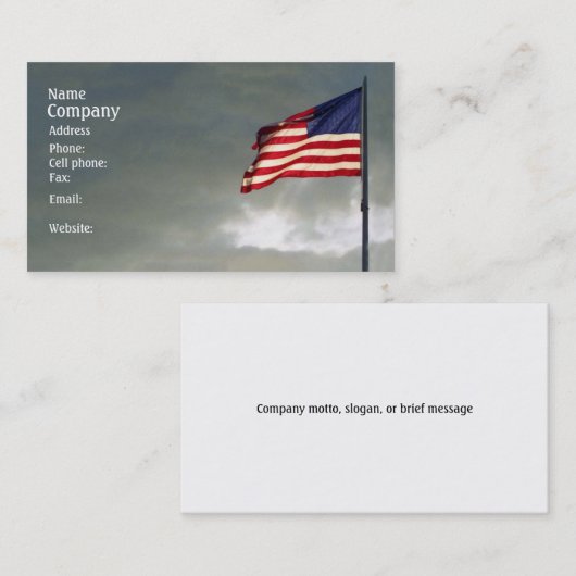 愛国者カード、夕暮れ時のアメリカ国旗、青空 名刺 (正面/裏面)